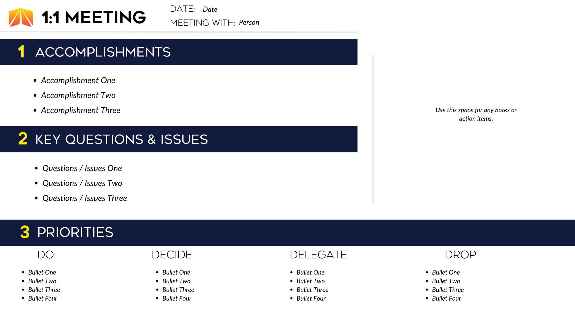 1:1 Meeting template from Notes from the Field